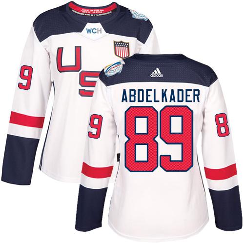 Team USA #89 Justin Abdelkader White 2016 World Cup Women's Stitched NHL Jersey